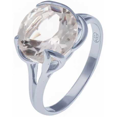 Bague en argent rhodié  3,1g - cristal de roche - 3,4 carats - T50 à 64