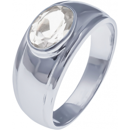 Bague en argent rhodié 4,4g - cristal de roche - 1,1 carat - T50 à 64