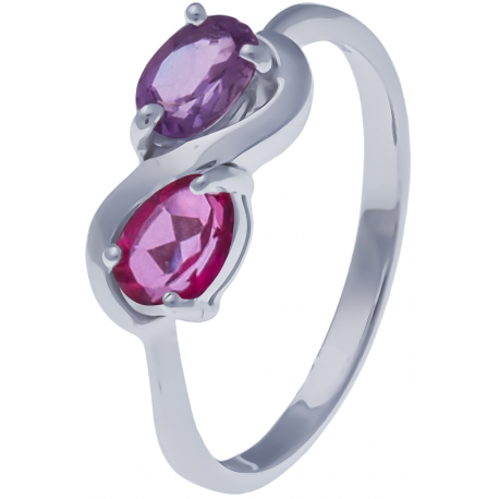 Bague en argent rhodié 2,2g - améthyste - topaze enrobée rose - 0,6 carat - T50 à 60