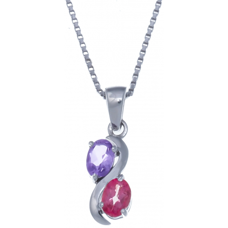 Collier en argent rhodié 3,4g - améthyste - topaze enrobée rose - 0,6 carat - 40cm