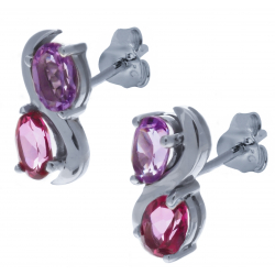 Boucles d'oreille en argent rhodié 2,9g - améthyste - topaze enrobée rose - 1,2 carat