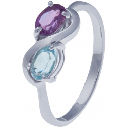 Bague en argent rhodié 2,2g  - améthyste - topaze bleue - 0,5 carat - T50 à 60