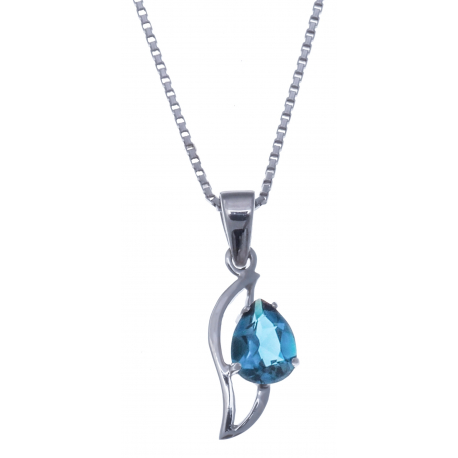 Collier en argent rhodié 3g - topaze bleue swiss - 1,2 carat - 40cm