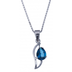 Collier en argent rhodié 3g - topaze bleue london - 1,2 carat - 40cm