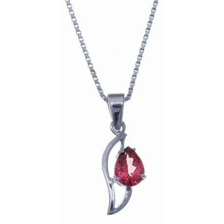 Collier en argent rhodié 3g - topaze enrobée rose - 1,2 carat - 40cm