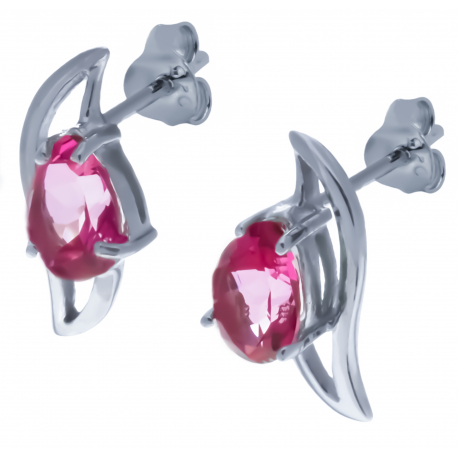 Boucles d'oreille en argent rhodié 2,1g - topaze enrobée rose - 2,5 carats