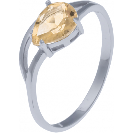 Bague en argent rhodié 1,7g - citrine - 1 carat - T50 à 60