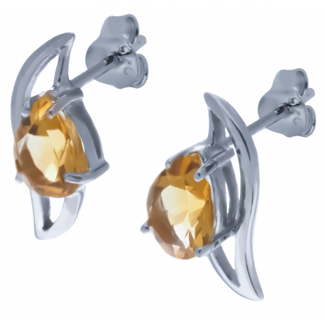 Boucles d'oreille en argent rhodié 2,1g  - citrine - 1,9 carat