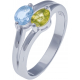 Bague en argent rhodié 3g - topaze bleue - péridot - 0,4 carat - T50 à 60