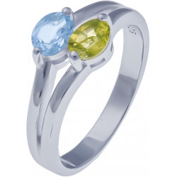 Bague en argent rhodié 3g - topaze bleue - péridot - 0,4 carat - T50 à 60