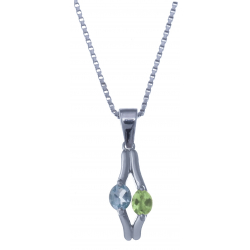 Collier en argent rhodié 3,3g - topaze bleue - péridot - 0,4 carat - 40cm