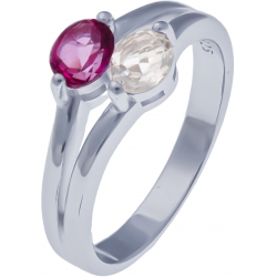 Bague en argent rhodié 3g - topaze enrobée rose - cristal de roche - 0,5 carat - T50 à 60