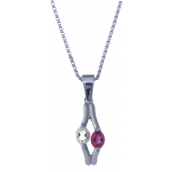 Collier en argent rhodié 3,3g - topaze enrobée rose - cristal de roche - 0,5carats -  40cm