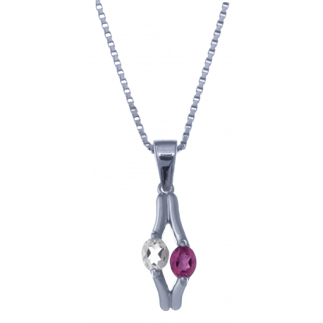 Collier en argent rhodié 3,3g - topaze enrobée rose - cristal de roche - 0,5carats -  40cm