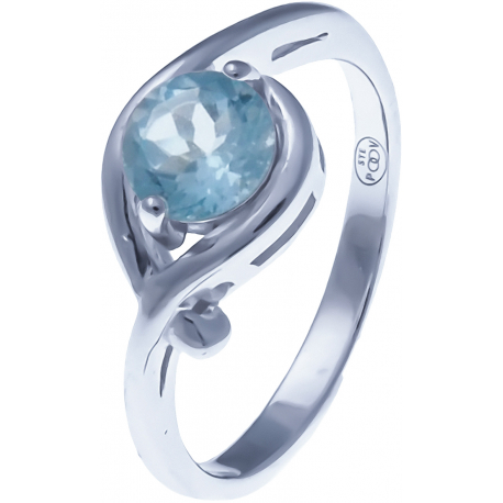 Bague en argent rhodié 2,7g - topaze bleue - 1 carat - T50 à 60