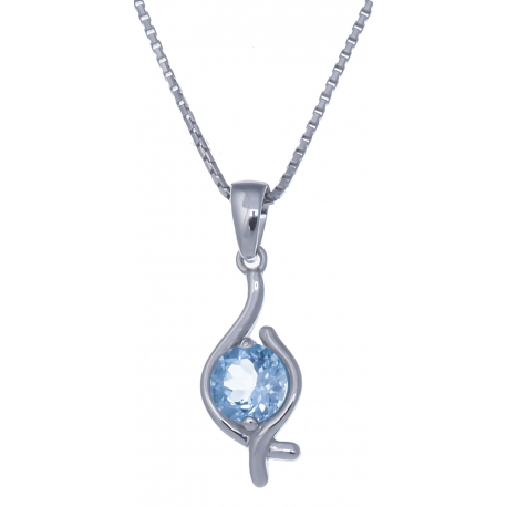 Collier en argent rhodié 3,2g - topaze bleue - 1 carat - 40cm