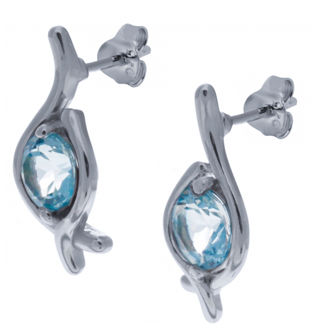 Boucles d'oreille en argent rhodié 2,9g - topaze bleue - 1,9 carats