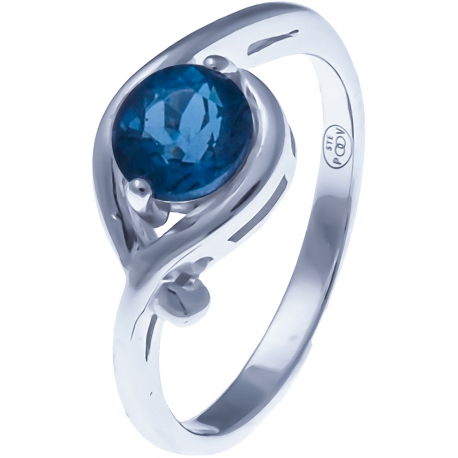 Bague en argent rhodié 2,7g - topaze bleue london - 1 carat - T50 à 60