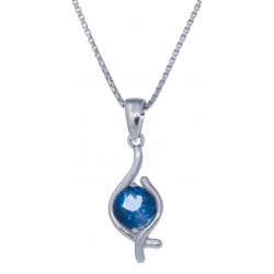 Collier en argent rhodié 3,2g - topaze bleue london - 1 carat - 40cm