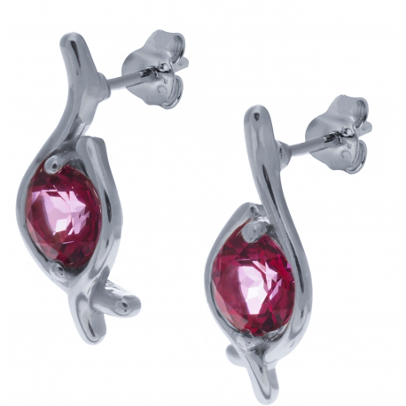 Boucles d'oreille en argent rhodié 2,9g - topaze enrobée rose - 2 carats