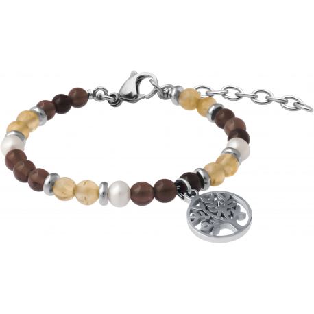 Bracelet STILIVITA en acier-Collection équilibre-ÉNERGIE ET CONCENTRATION-citrine-quartz fumé - perles - arbre de vie - 17+4cm