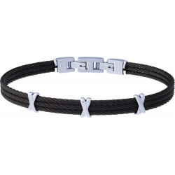 Bracelet acier - 3 cables noir  - 3 croix acier - 19,5+1,5cm - réglable