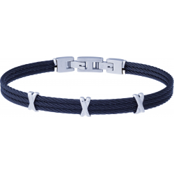 Bracelet acier - 3 cables bleu  - 3 crois acier - 19,5+1,5cm - réglable