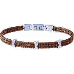 Bracelet acier - 3 cables marron  - 3 croix acier - 19,5+1,5cm - réglable
