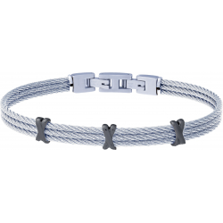 Bracelet acier - 3 cables acier  - 3 croix acier - 19,5+1,5cm - réglable