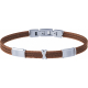 Bracelet acier - 3 cables marron - croix acier - 2 plaques acier - 19,5+1,5cm - réglable