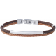 Bracelet acier 2 rangs - cable marron - cuir marron - composants acier - 19,5+1,5cm - réglable