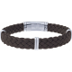 Bracelet acier - cuir marron italien tressé - largeur 1cm - 10 composants acier - 20,5cm