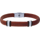 Bracelet acier - cuir marron italien - 4x2 composants acier - 21,5cm