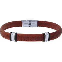 Bracelet acier - cuir marron italien - 4x2 composants acier - 21,5cm