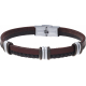 Bracelet acier - cuir italien - marron lisse et noir tressé -  4x3 composants acier - 21,5cm