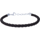 Bracelet acier - cuir noir italien tressé - toile nautique noir - 19+4cm