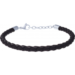 Bracelet acier - cuir noir italien tressé - toile nautique noir - 19+4cm