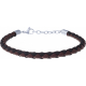 Bracelet acier - cuir marron italien tressé - toile nautique noir - 19+4cm