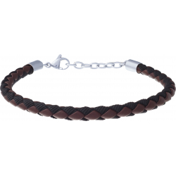 Bracelet acier - cuir marron italien tressé - toile nautique noir - 19+4cm