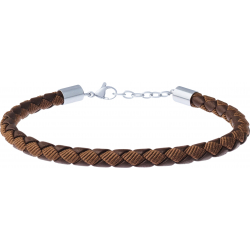 Bracelet acier - cuir marron italien tressé - toile nautique marron - 19+4cm