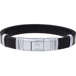 Bracelet acier - cuir noir italien - largeur 1cm - 8 composants acier - 2 composants acier - 20,5cm