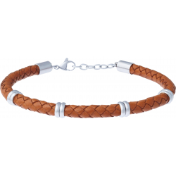 Bracelet acier - cuir tressé marron italien - composants acier - 19+4cm