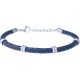 Bracelet acier - cuir tressé bleu italien - composants acier - 19+4cm