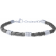 Bracelet acier - cuir tressé gris italien - composants acier et acier diamantés - 19+4cm