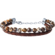 Bracelet acier 2 rangs - cuir marron italien tressé - agate marron - 8 composants acier diamantés - 19+4cm