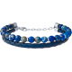 Bracelet acier 2 rangs - cuir bleu italien tressé - lapis lazuli - 8 composants acier diamantés - 19+4cm