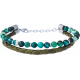 Bracelet acier 2 rangs - cuir vert italien tressé - agate verte - 8 composants acier diamantés - 19+4cm