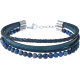 Bracelet acier 4 rangs - cuir bleu italien - tressé lisse et brins - lapis lazuli - 19+4cm