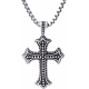 Collier acier - croix 38x30mm - chaîne acier vieilli 50+10cm