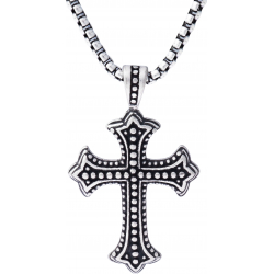 Collier acier - croix 38x30mm - chaîne acier vieilli 50+10cm